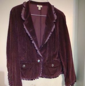 5/$35 J JILL purple ruffled corduroy jacket